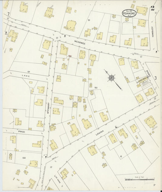 Sanborn Fire Insurance Map from Roanoke, Randolph County, Alabama (1913), Sheet #0002 - Historic Sanborn Fire Insurance Map Print, vintage old map wall art, antique decor, genealogy gift, Alabama Alabama map