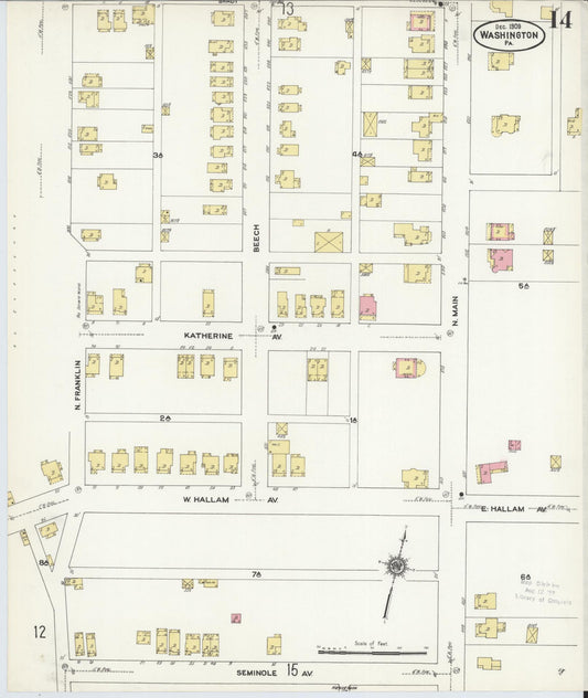 Sanborn Fire Insurance Map from Washington, Washington County, Pennsylvania (1909), Sheet #0014 - Historic Sanborn Fire Insurance Map Print, vintage old map wall art, antique decor, genealogy gift, Pennsylvania Pennsylvania map