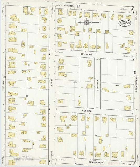 Sanborn Fire Insurance Map from Albion, Orleans County, New York (1917), Sheet #0007 - Historic Sanborn Fire Insurance Map Print, vintage old map wall art, antique decor, genealogy gift, New York New York map