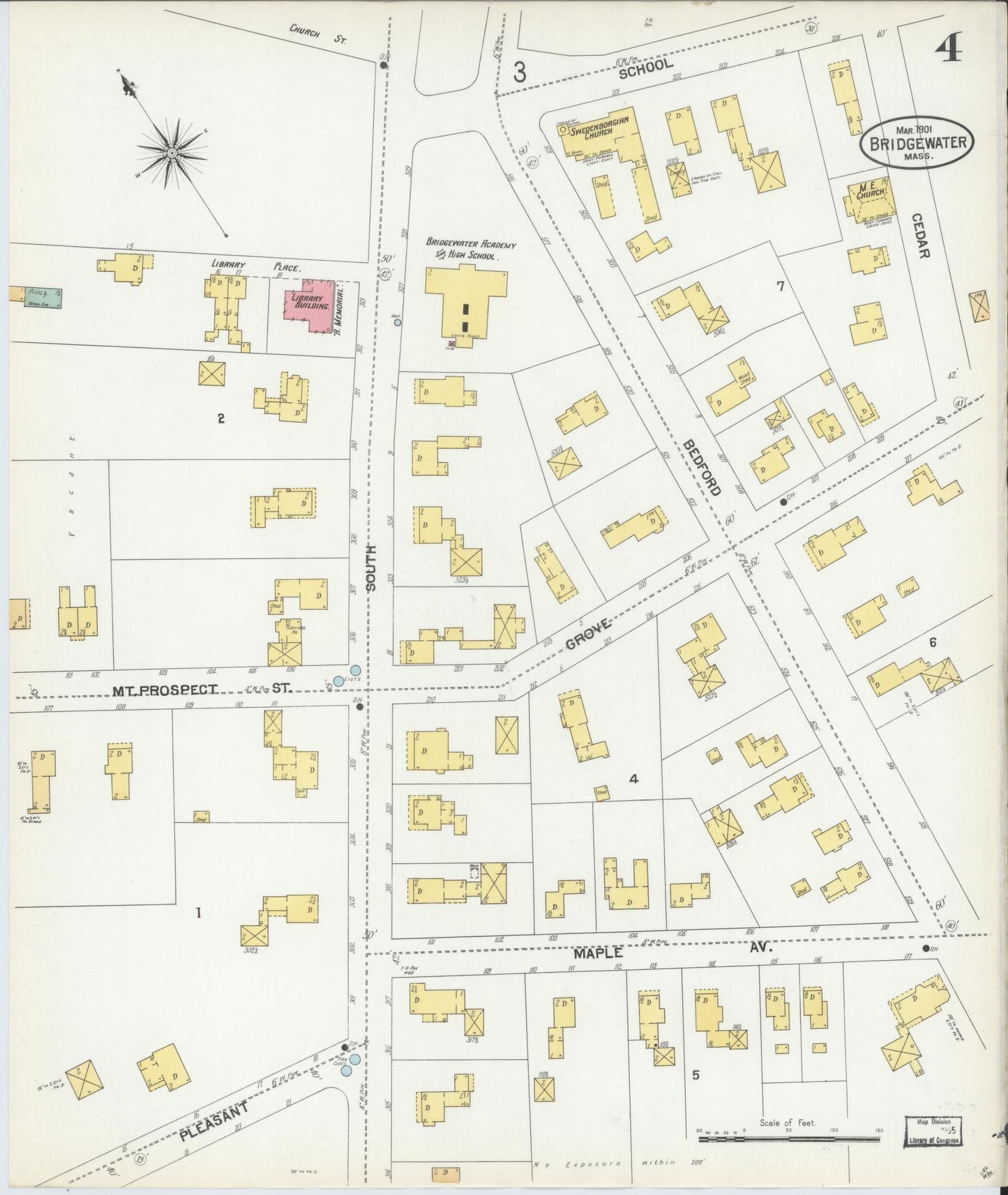 Sanborn Fire Insurance Map from Bridgewater, Plymouth County, Massachusetts (1901), Sheet #0004 - Complete Map Set gallery image, historic Sanborn map, vintage wall art, Massachusetts Massachusetts