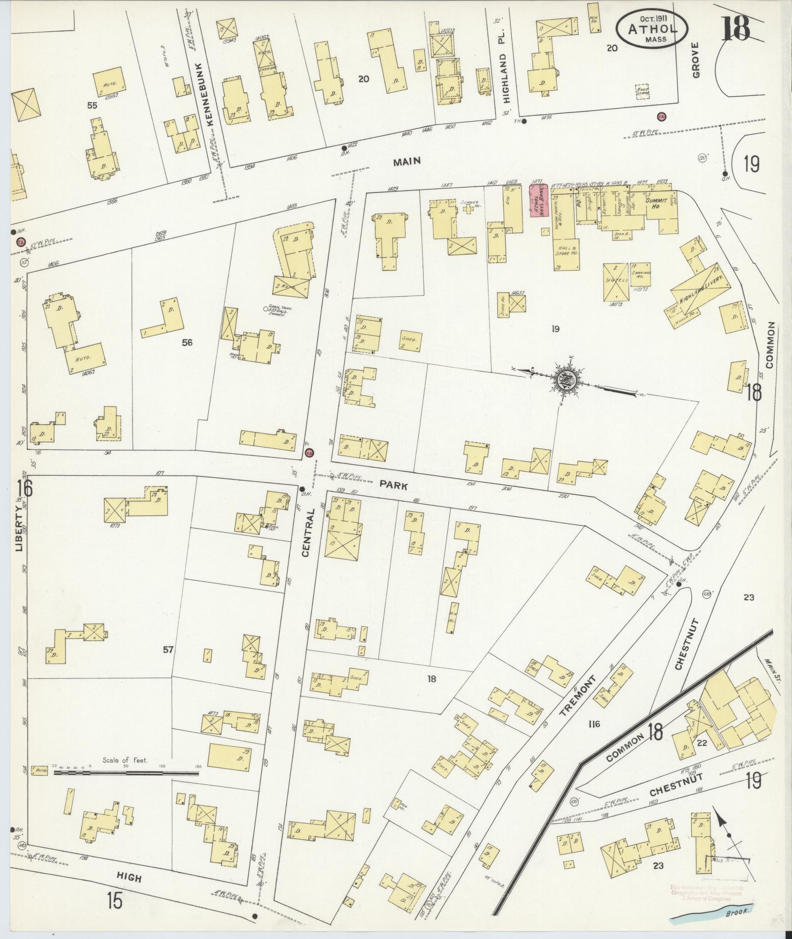 Sanborn Fire Insurance Map from Athol, Worcester County, Massachusetts (1911), Sheet #0018 - Historic Sanborn Fire Insurance Map Print, vintage old map wall art, antique decor, genealogy gift, Massachusetts Massachusetts map