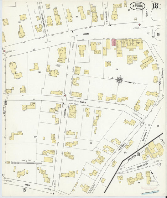 Sanborn Fire Insurance Map from Athol, Worcester County, Massachusetts (1911), Sheet #0018 - Historic Sanborn Fire Insurance Map Print, vintage old map wall art, antique decor, genealogy gift, Massachusetts Massachusetts map