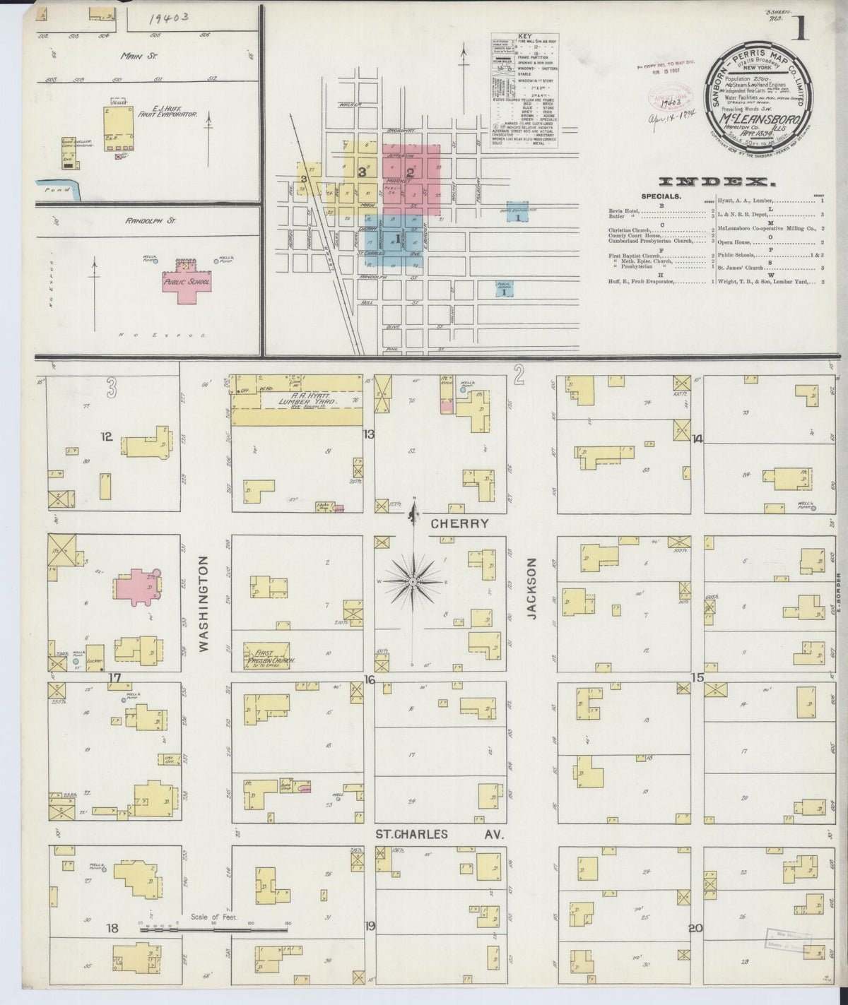 Sanborn Fire Insurance Map from Mcleansboro, Hamilton County, Illinois (1894), Sheet #0001 - Complete Map Set gallery image, historic Sanborn map, vintage wall art, Illinois Illinois