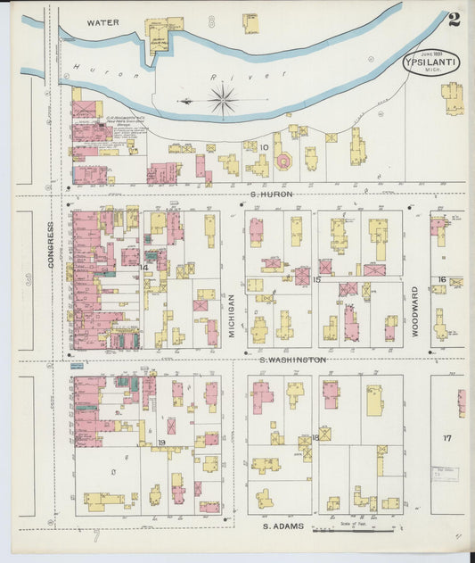Sanborn Fire Insurance Map from Ypsilanti, Washtenaw County, Michigan (1893), Sheet #0002 - Historic Sanborn Fire Insurance Map Print, vintage old map wall art, antique decor, genealogy gift, Michigan Michigan map
