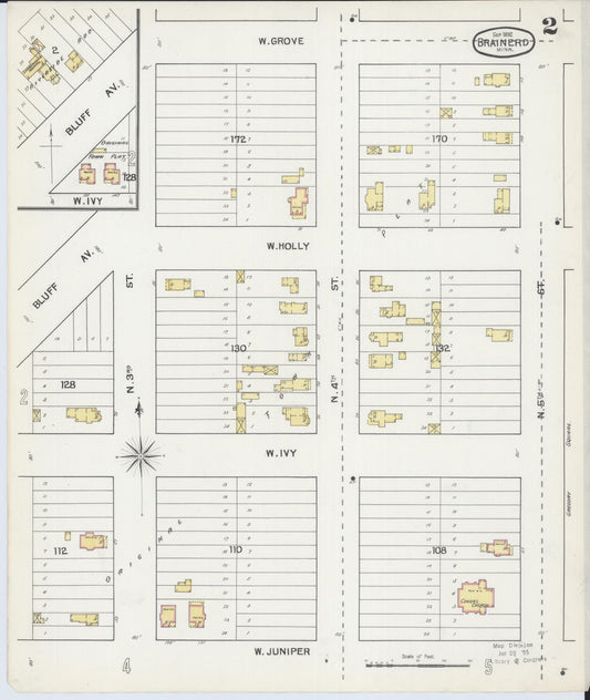Sanborn Fire Insurance Map from Brainerd, Crow Wing County, Minnesota (1892), Sheet #0002 - Historic Sanborn Fire Insurance Map Print, vintage old map wall art, antique decor, genealogy gift, Minnesota Minnesota map