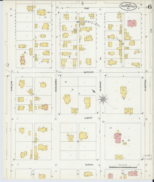 Sanborn Fire Insurance Map from Chippewa Falls, Chippewa County, Wisconsin (1903), Sheet #0006 - Historic Sanborn Fire Insurance Map Print, vintage old map wall art, antique decor, genealogy gift, Wisconsin Wisconsin map
