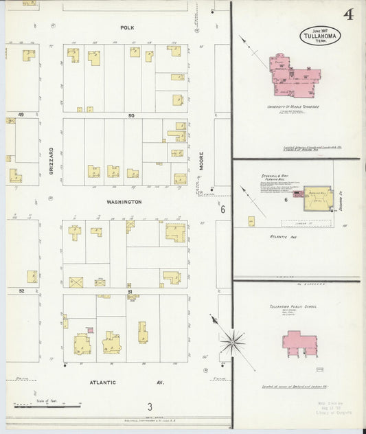 Sanborn Fire Insurance Map from Tullahoma, Coffee County, Tennessee (1907), Sheet #0004 - Historic Sanborn Fire Insurance Map Print, vintage old map wall art, antique decor, genealogy gift, Tennessee Tennessee map