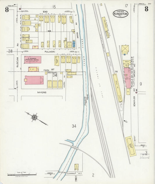 Sanborn Fire Insurance Map from Kingston, Luzerne County, Pennsylvania (1925), Sheet #0008 - Historic Sanborn Fire Insurance Map Print, vintage old map wall art, antique decor, genealogy gift, Pennsylvania Pennsylvania map
