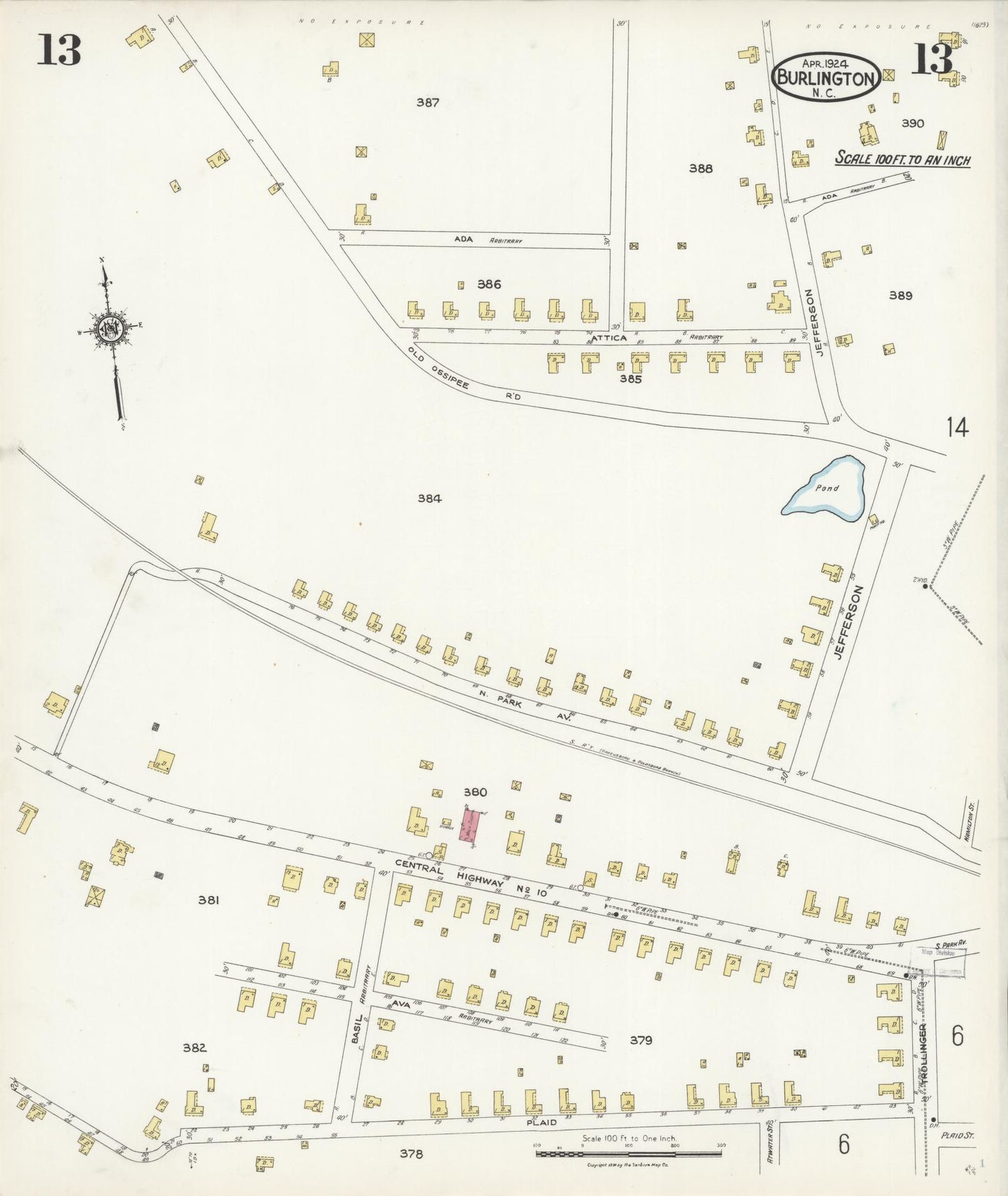 Sanborn Fire Insurance Map from Burlington, Alamance County, North Carolina (1924), Sheet #0013 - Complete Map Set gallery image, historic Sanborn map, vintage wall art, North Carolina North Carolina
