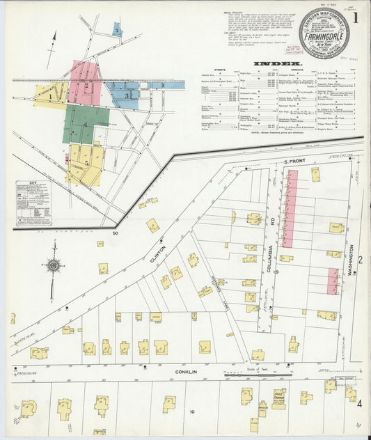 Sanborn Fire Insurance Map from Farmingdale, Nassau County, New York (1910), Sheet #0001 - Historic Sanborn Fire Insurance Map Print, vintage old map wall art, antique decor, genealogy gift, New York New York map