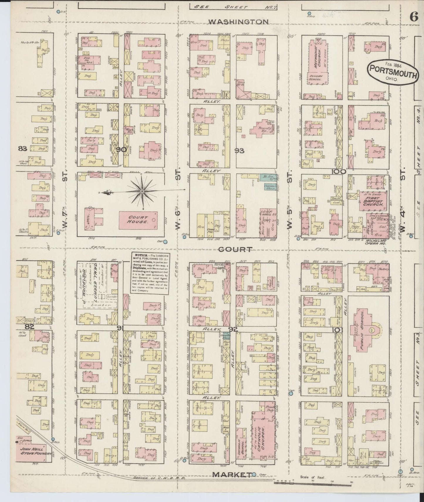 Sanborn Fire Insurance Map from Portsmouth, Scioto County, Ohio (1884), Sheet #0006 - Complete Map Set gallery image, historic Sanborn map, vintage wall art, Ohio Ohio