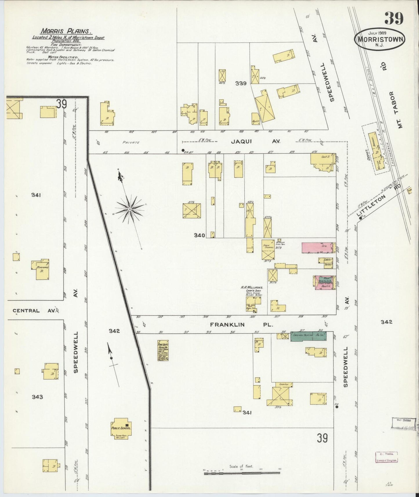 Sanborn Fire Insurance Map from Morristown, Morris County, New Jersey (1909), Sheet #0039 - Complete Map Set gallery image, historic Sanborn map, vintage wall art, New Jersey New Jersey
