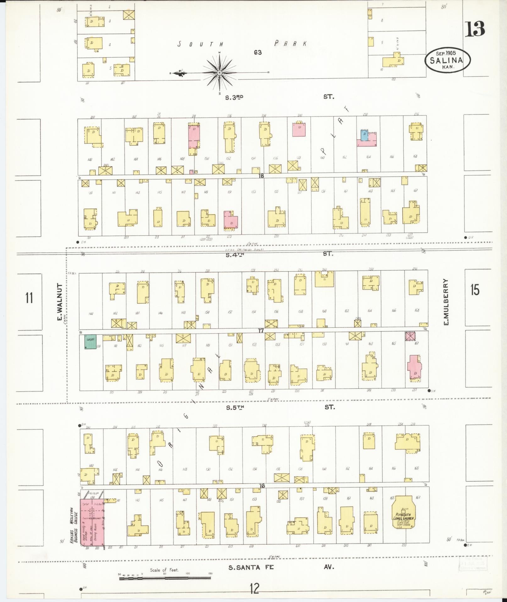 Sanborn Fire Insurance Map from Salina, Saline County, Kansas (1905), Sheet #0013 - Complete Map Set gallery image, historic Sanborn map, vintage wall art, Kansas Kansas