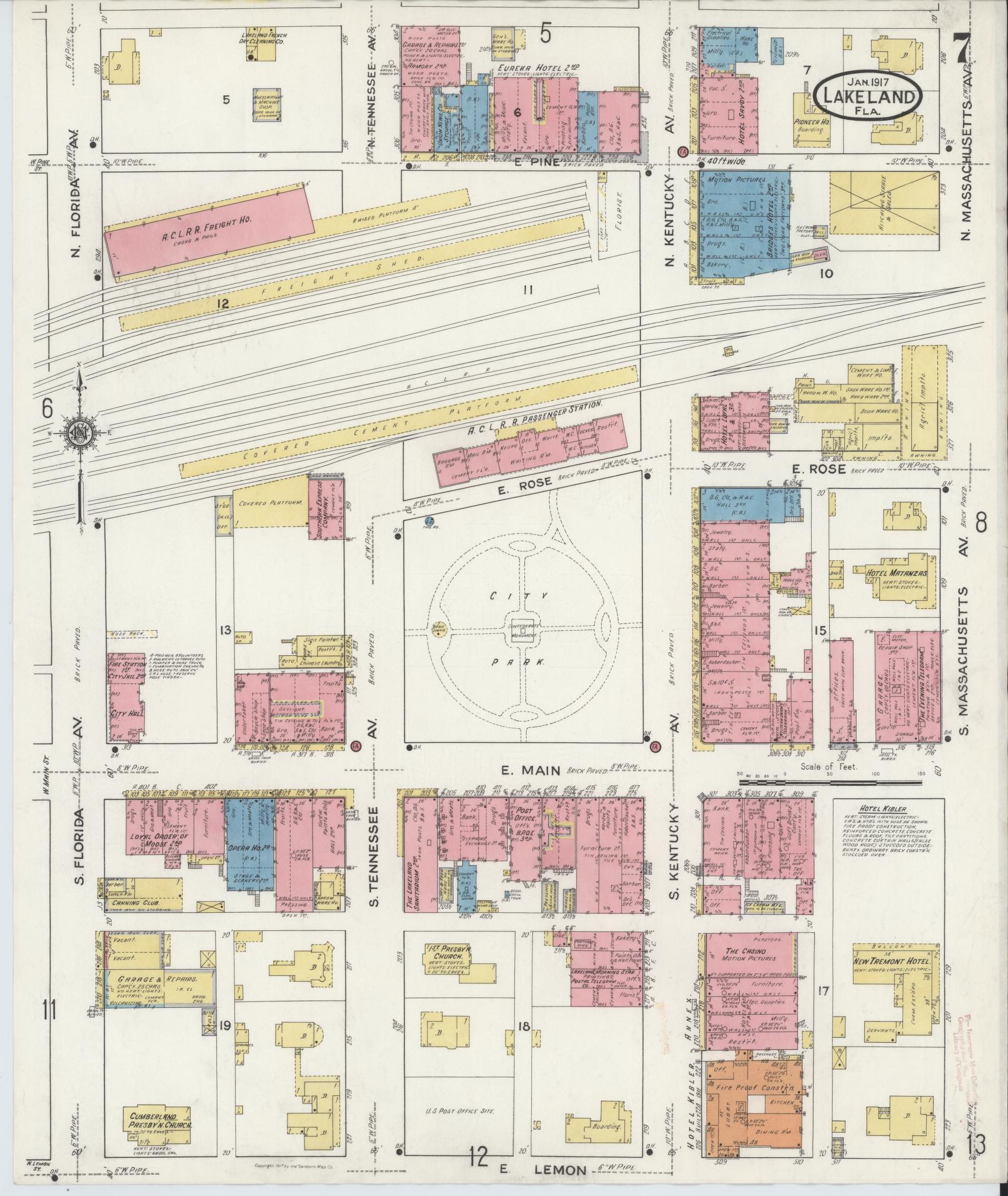 Sanborn Fire Insurance Map from Lakeland, Polk County, Florida (1917), Sheet #0007 - Complete Map Set gallery image, historic Sanborn map, vintage wall art, Florida Florida