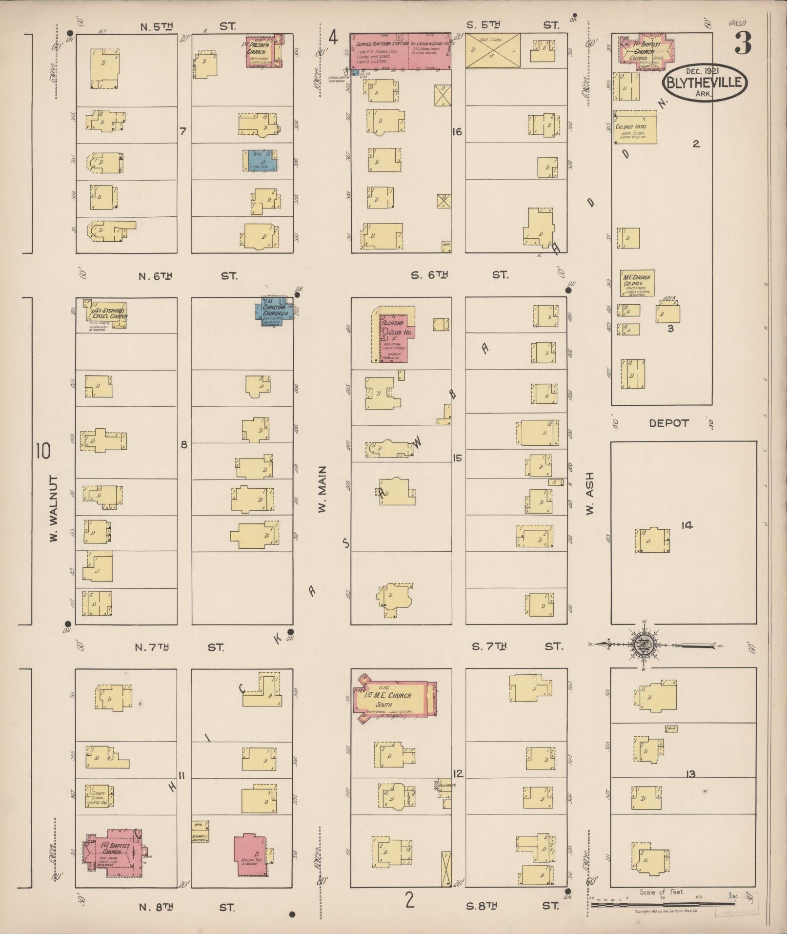 Sanborn Fire Insurance Map from Blytheville, Mississippi County, Arkansas (1921), Sheet #0003 - Historic Sanborn Fire Insurance Map Print, vintage old map wall art, antique decor, genealogy gift, Arkansas Arkansas map
