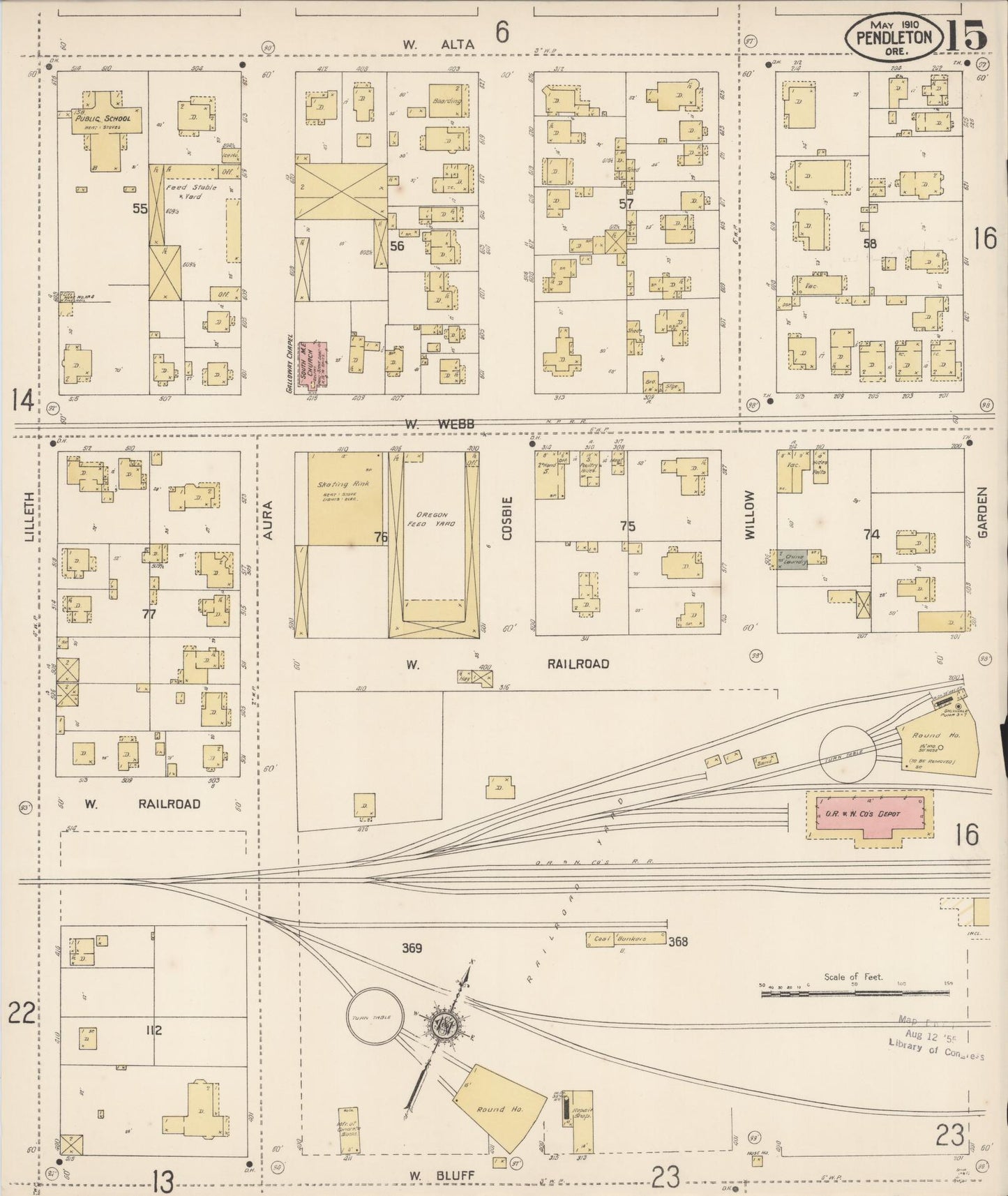 Sanborn Fire Insurance Map from Pendleton, Umatilla County, Oregon (1910), Sheet #0015 - Complete Map Set gallery image, historic Sanborn map, vintage wall art, Oregon Oregon