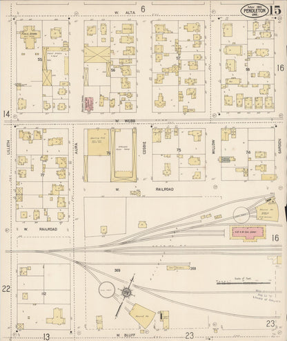 Sanborn Fire Insurance Map from Pendleton, Umatilla County, Oregon (1910), Sheet #0015 - Complete Map Set gallery image, historic Sanborn map, vintage wall art, Oregon Oregon