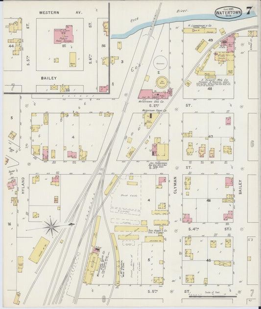 Sanborn Fire Insurance Map from Watertown, Jefferson County, Wisconsin (1895), Sheet #0007 - Historic Sanborn Fire Insurance Map Print, vintage old map wall art, antique decor, genealogy gift, Wisconsin Wisconsin map