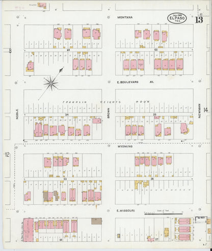 Sanborn Fire Insurance Map from El Paso, El Paso County, Texas (1905), Sheet #0013 - Complete Map Set gallery image, historic Sanborn map, vintage wall art, Texas Texas