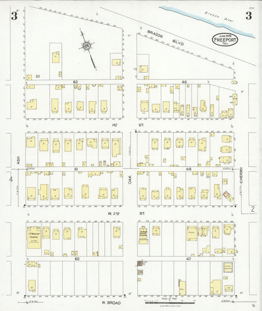 Sanborn Fire Insurance Map from Freeport, Brazoria County, Texas (1926), Sheet #0003 - Historic Sanborn Fire Insurance Map Print, vintage old map wall art, antique decor, genealogy gift, Texas Texas map