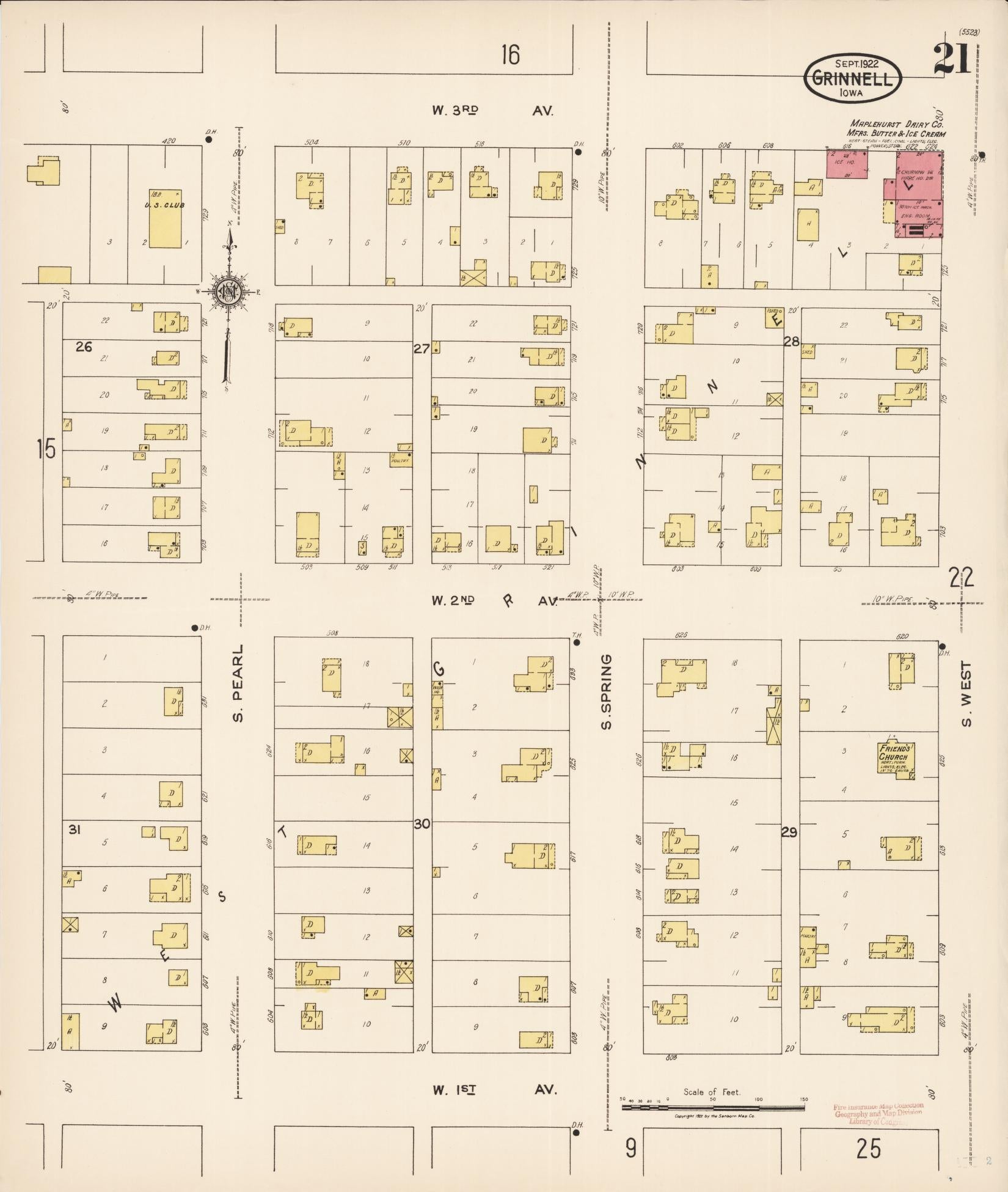 Sanborn Fire Insurance Map from Grinnell, Poweshiek County, Iowa (1922), Sheet #0021 - Historic Sanborn Fire Insurance Map Print, vintage old map wall art