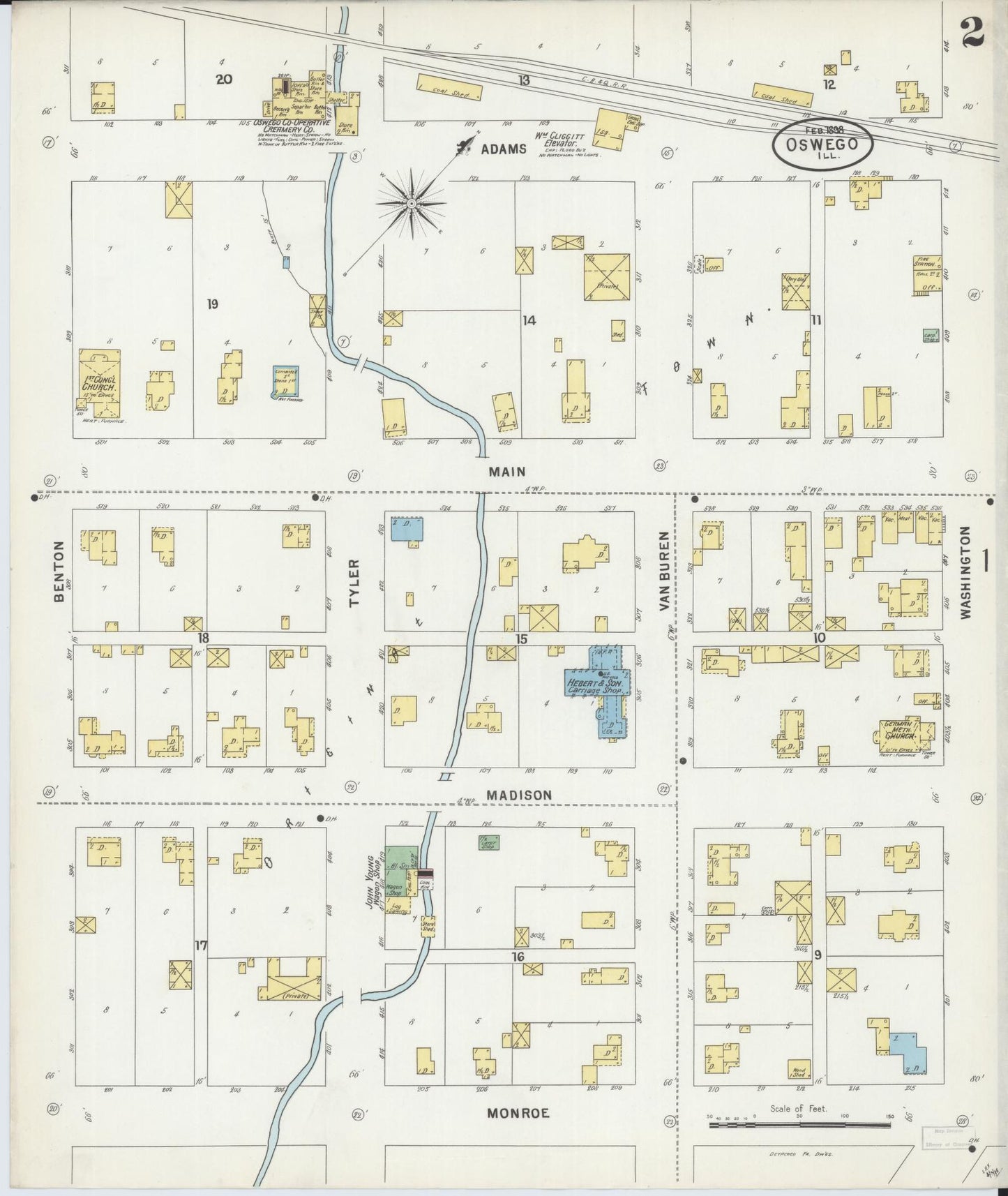 Sanborn Fire Insurance Map from Oswego, Kendall County, Illinois (1898), Sheet #0002 - Complete Map Set gallery image, historic Sanborn map, vintage wall art, Illinois Illinois