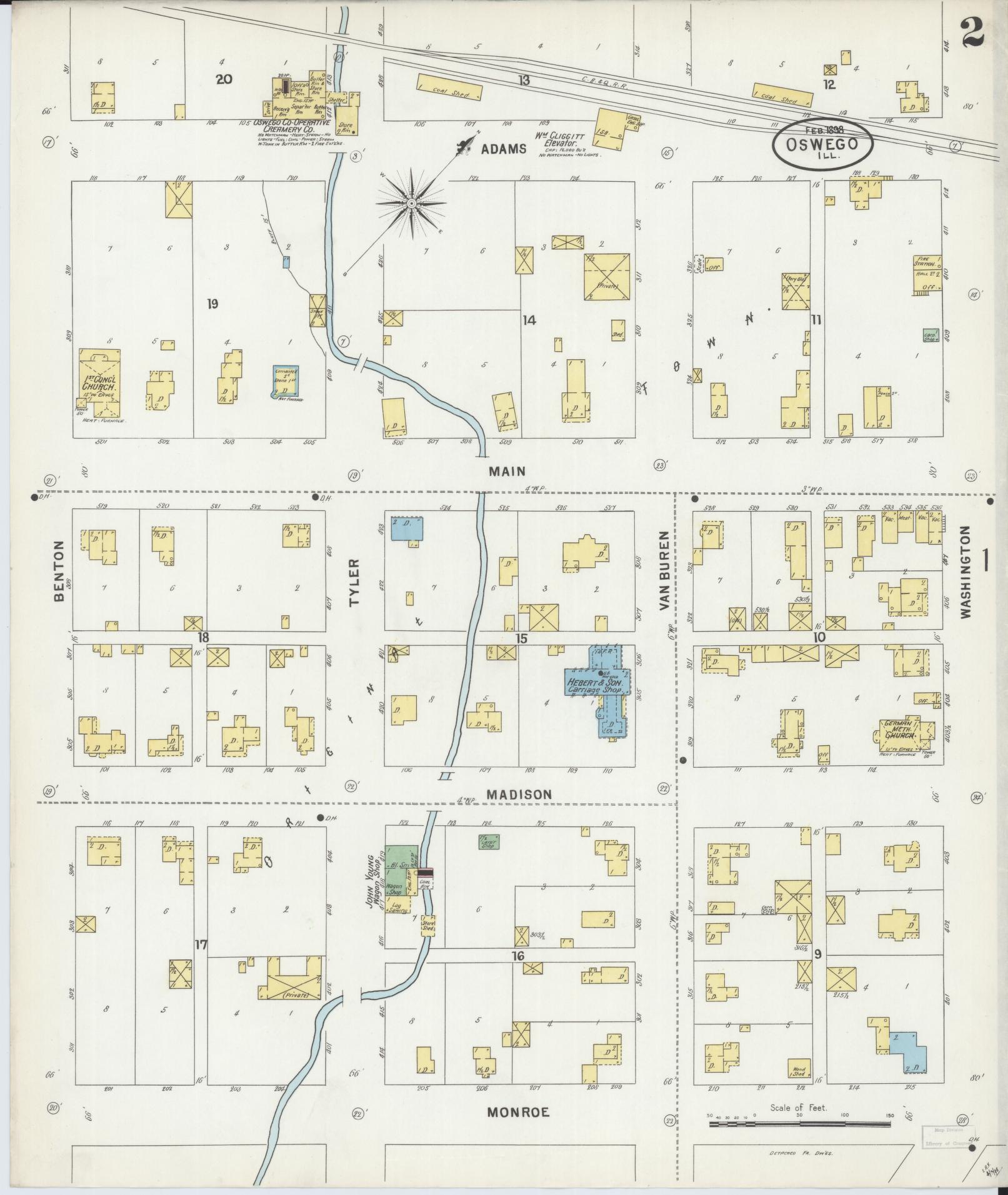 Sanborn Fire Insurance Map from Oswego, Kendall County, Illinois (1898), Sheet #0002 - Complete Map Set gallery image, historic Sanborn map, vintage wall art, Illinois Illinois