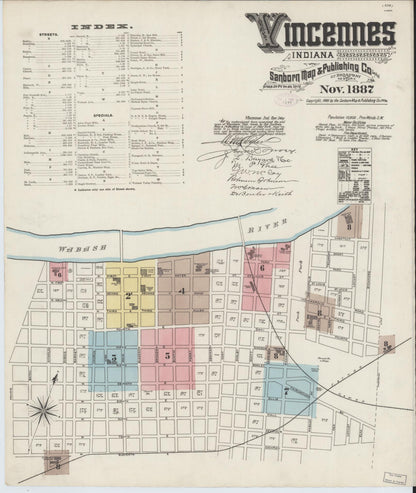Sanborn Fire Insurance Map from Vincennes, Knox County, Indiana (1887), Sheet #0001 - Historic Sanborn Fire Insurance Map Print, vintage old map wall art, antique decor, genealogy gift, Indiana Indiana map