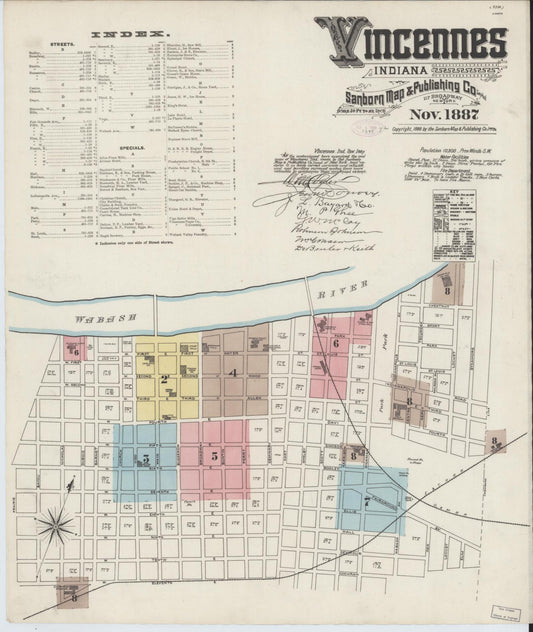 Sanborn Fire Insurance Map from Vincennes, Knox County, Indiana (1887), Sheet #0001 - Historic Sanborn Fire Insurance Map Print, vintage old map wall art, antique decor, genealogy gift, Indiana Indiana map