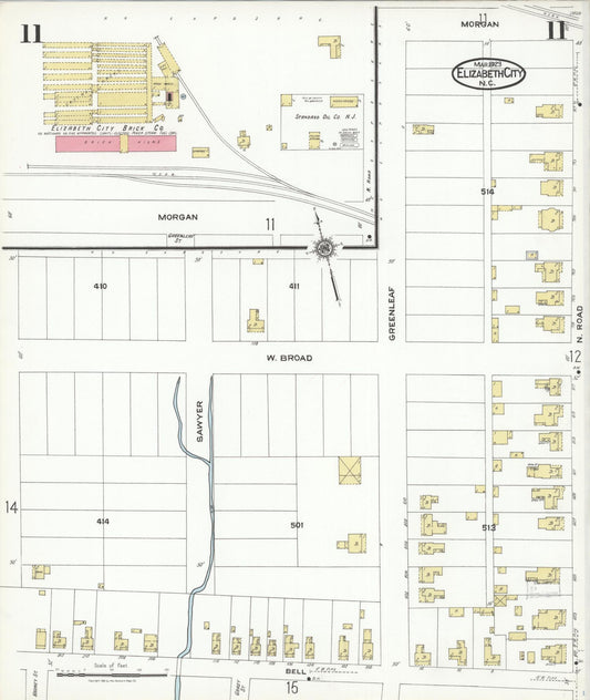 Sanborn Fire Insurance Map from Elizabeth City, Pasquotank County, North Carolina (1923), Sheet #0011 - Historic Sanborn Fire Insurance Map Print, vintage old map wall art, antique decor, genealogy gift, North Carolina North Carolina map