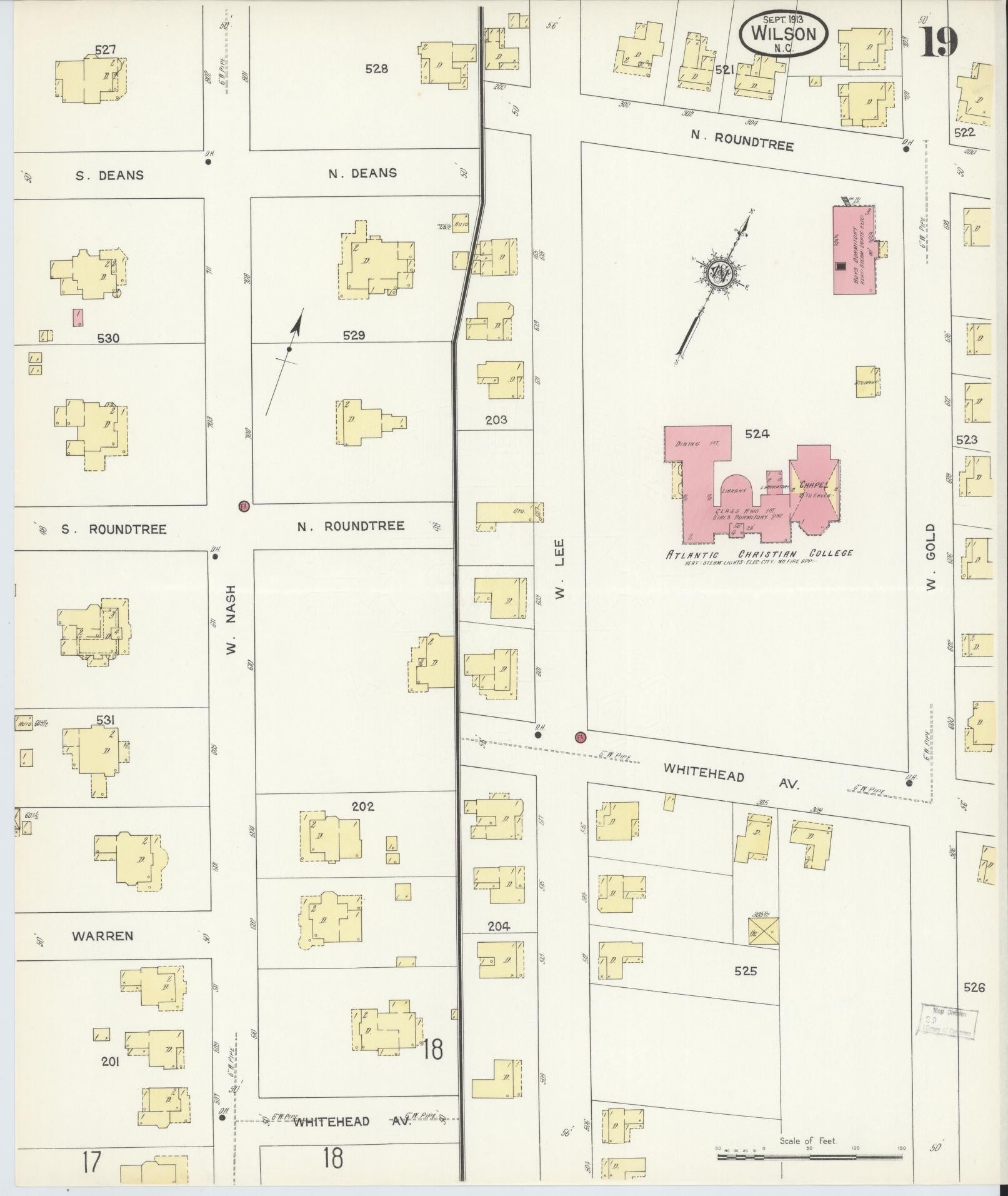 Sanborn Fire Insurance Map from Wilson, Wilson County, North Carolina (1913), Sheet #0019 - Complete Map Set gallery image, historic Sanborn map, vintage wall art, North Carolina North Carolina