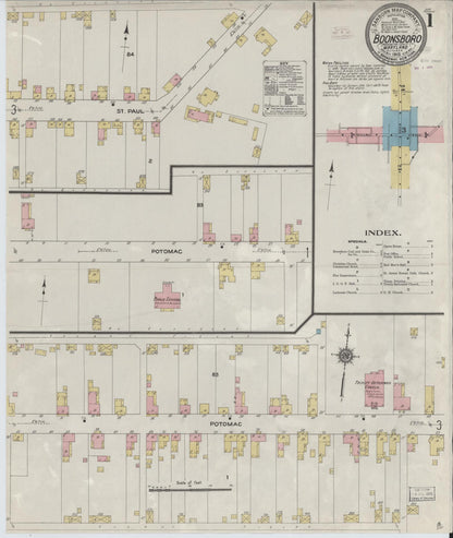 Sanborn Fire Insurance Map from Boonsboro, Washington County, Maryland (1910), Sheet #0001 - Complete Map Set gallery image, historic Sanborn map, vintage wall art, Maryland Maryland