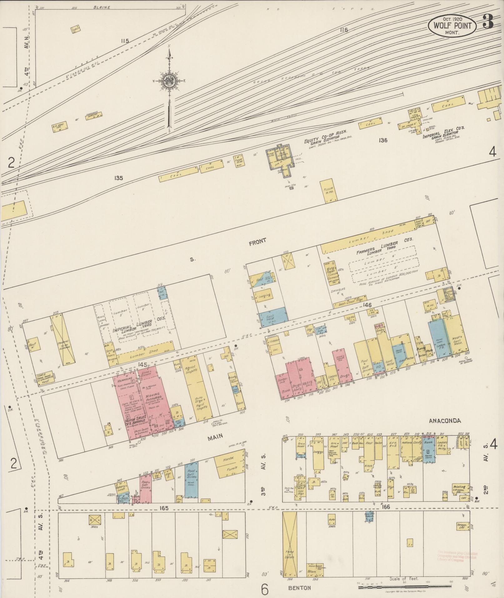 Sanborn Fire Insurance Map from Wolf Point, Roosevelt County, Montana (1920), Sheet #0003 - Historic Sanborn Fire Insurance Map Print, vintage old map wall art, antique decor, genealogy gift, Montana Montana map