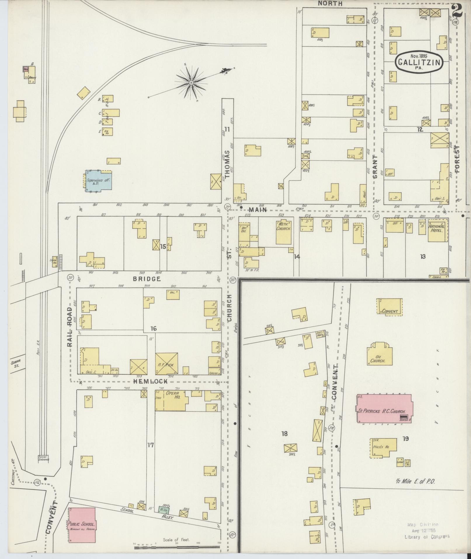 Sanborn Fire Insurance Map from Gallitzin, Cambria County, Pennsylvania (1895), Sheet #0002 - Historic Sanborn Fire Insurance Map Print, vintage old map wall art, antique decor, genealogy gift, Pennsylvania Pennsylvania map