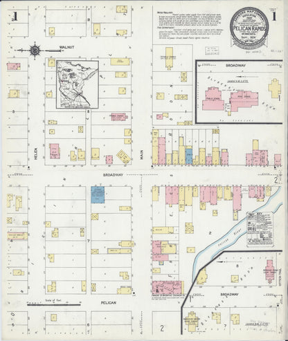 Sanborn Fire Insurance Map from Pelican Rapids, Otter Tail County, Minnesota (1924), Sheet #0001 - Historic Sanborn Fire Insurance Map Print, vintage old map wall art, antique decor, genealogy gift, Minnesota Minnesota map