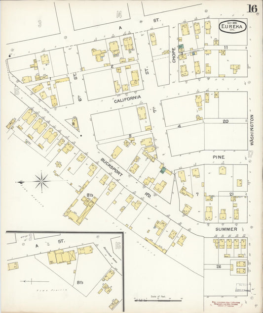 Sanborn Fire Insurance Map from Eureka, Humboldt County, California (1892), Sheet #0016 - Historic Sanborn Fire Insurance Map Print, vintage old map wall art, antique decor, genealogy gift, California California map
