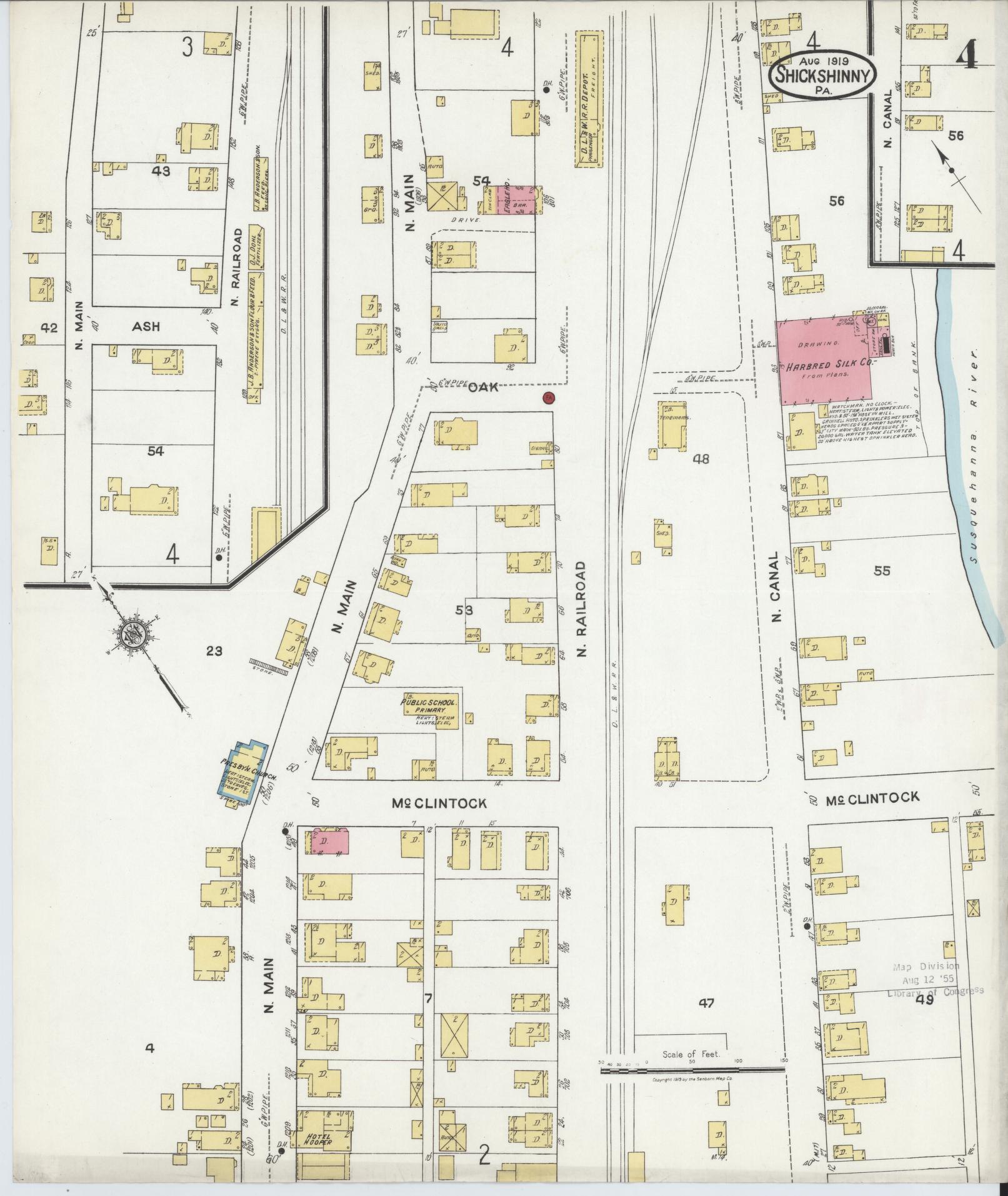 Sanborn Fire Insurance Map from Shickshinny, Luzerne County, Pennsylvania (1919), Sheet #0004 - Complete Map Set gallery image, historic Sanborn map, vintage wall art, Pennsylvania Pennsylvania