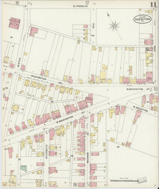 Washington, Maryland - 1897 - Sanborn Fire Insurance Map, Sheet #0011 - Historic Sanborn Fire Insurance Map Print, Washington Maryland 1897 0011 vintage old map wall art