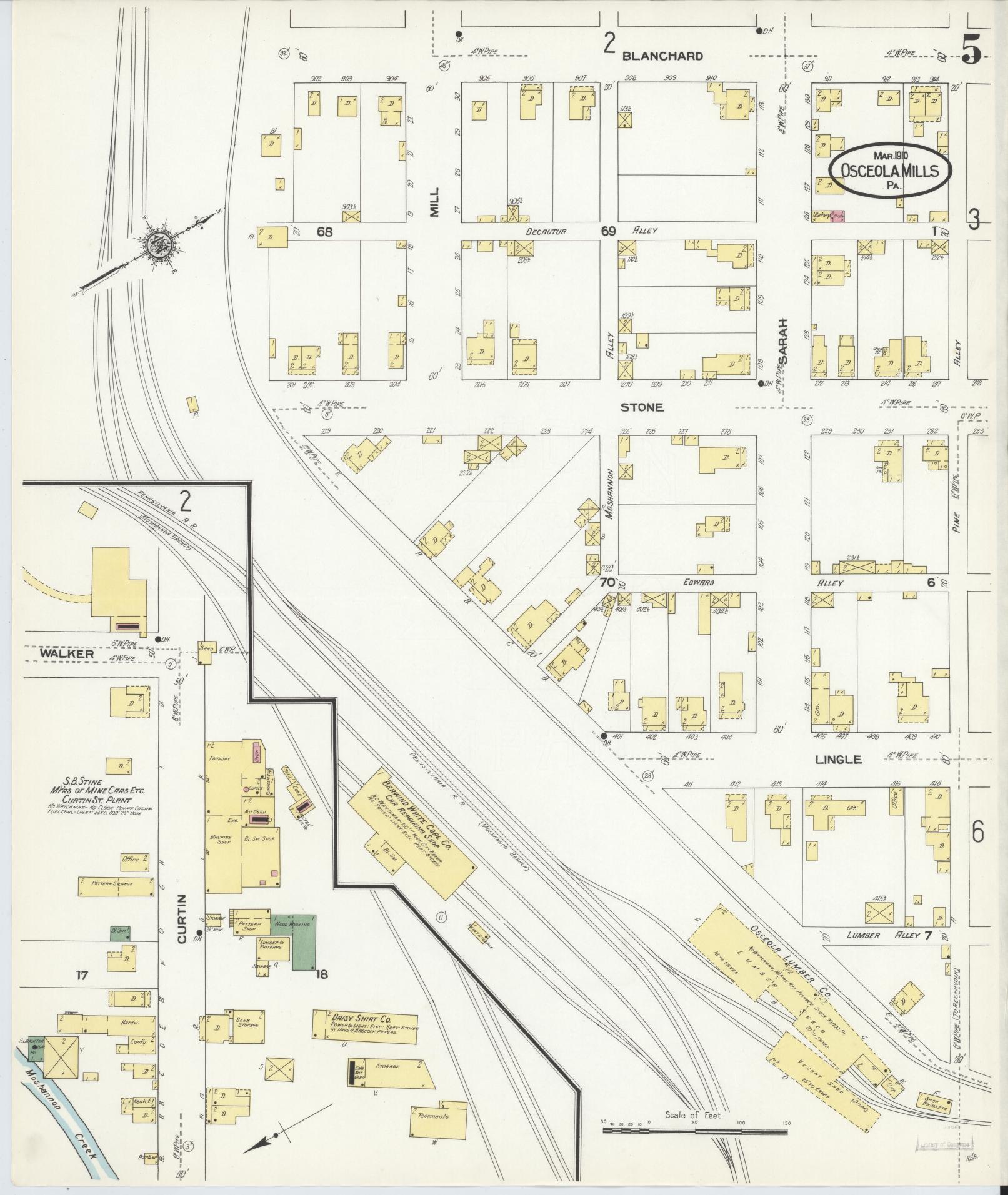 Sanborn Fire Insurance Map from Osceola Mills, Clearfield County, Pennsylvania (1910), Sheet #0005 - Historic Sanborn Fire Insurance Map Print, vintage old map wall art, antique decor, genealogy gift, Pennsylvania Pennsylvania map