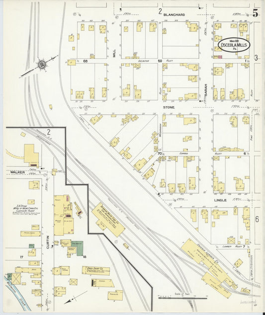Sanborn Fire Insurance Map from Osceola Mills, Clearfield County, Pennsylvania (1910), Sheet #0005 - Historic Sanborn Fire Insurance Map Print, vintage old map wall art, antique decor, genealogy gift, Pennsylvania Pennsylvania map