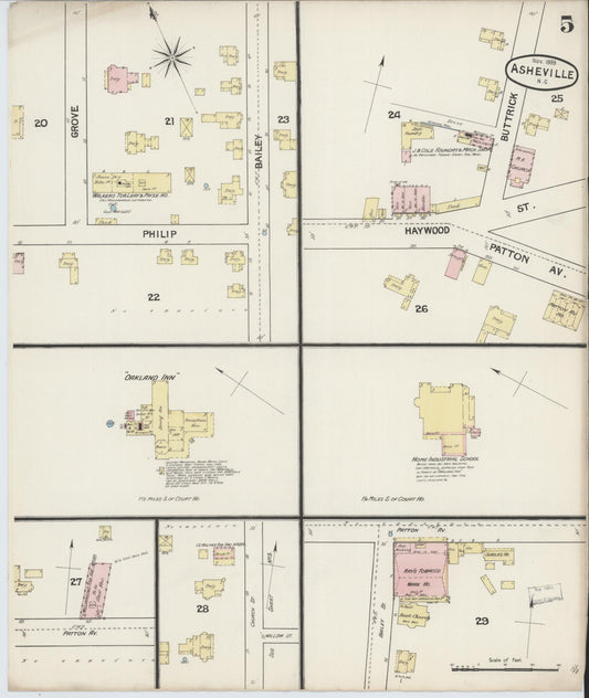 Sanborn Fire Insurance Map from Asheville, Buncombe County, North Carolina (1888), Sheet #0005 - Historic Sanborn Fire Insurance Map Print, vintage old map wall art, antique decor, genealogy gift, North Carolina North Carolina map