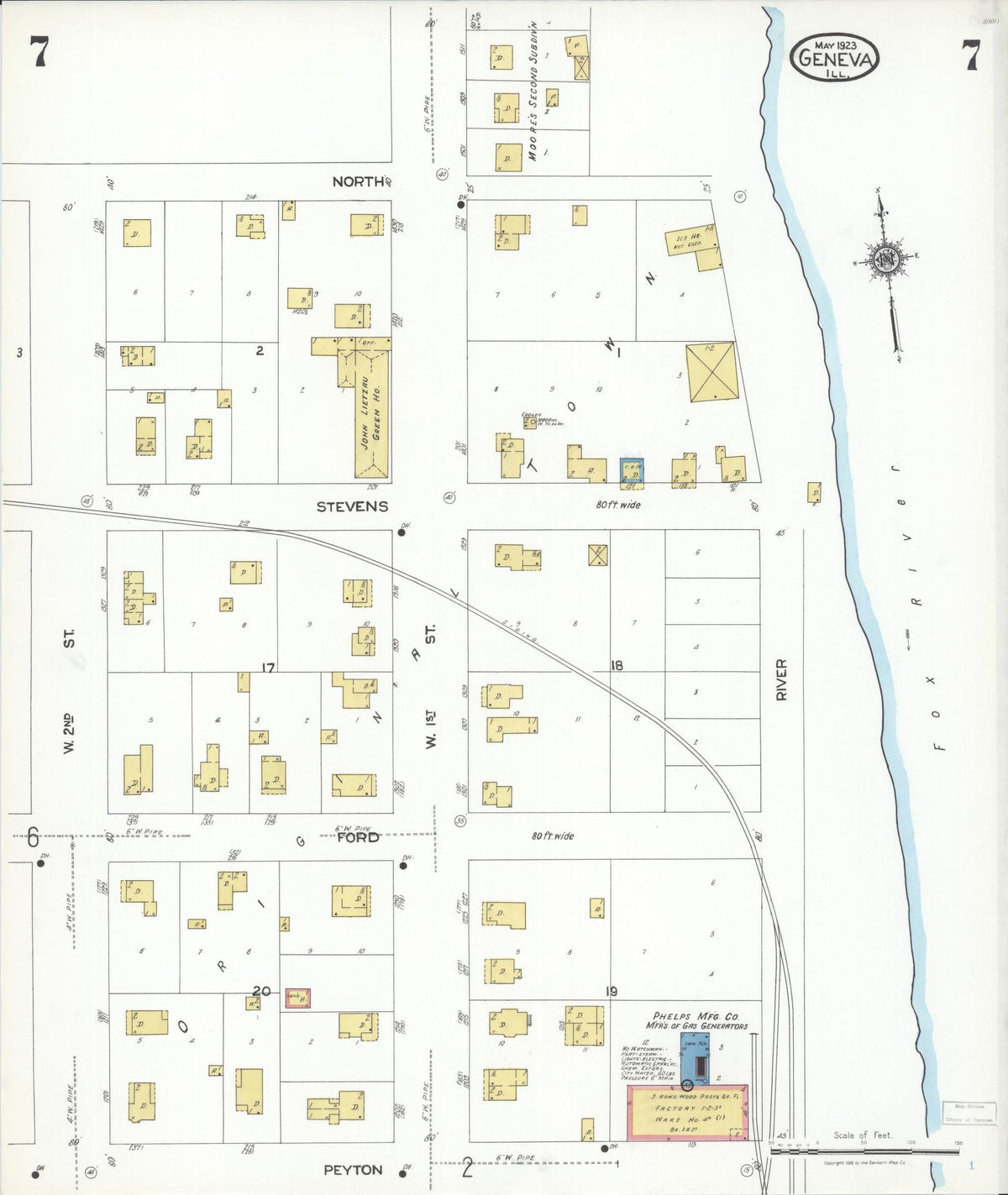 Sanborn Fire Insurance Map from Geneva, Kane County, Illinois (1923), Sheet #0007 - Complete Map Set gallery image, historic Sanborn map, vintage wall art, Illinois Illinois