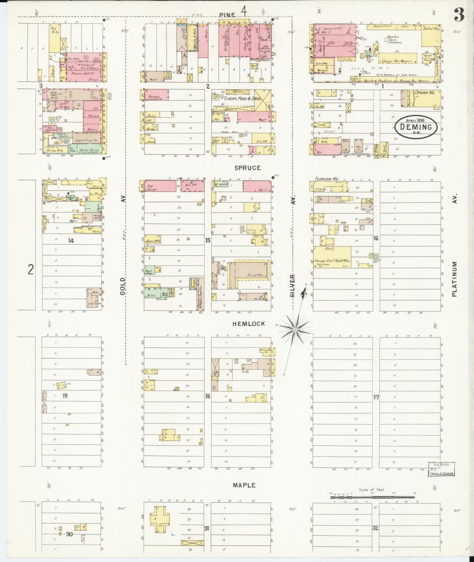 Sanborn Fire Insurance Map from Deming, Luna County, New Mexico (1898), Sheet #0003 - Complete Map Set gallery image, historic Sanborn map, vintage wall art, New Mexico New Mexico