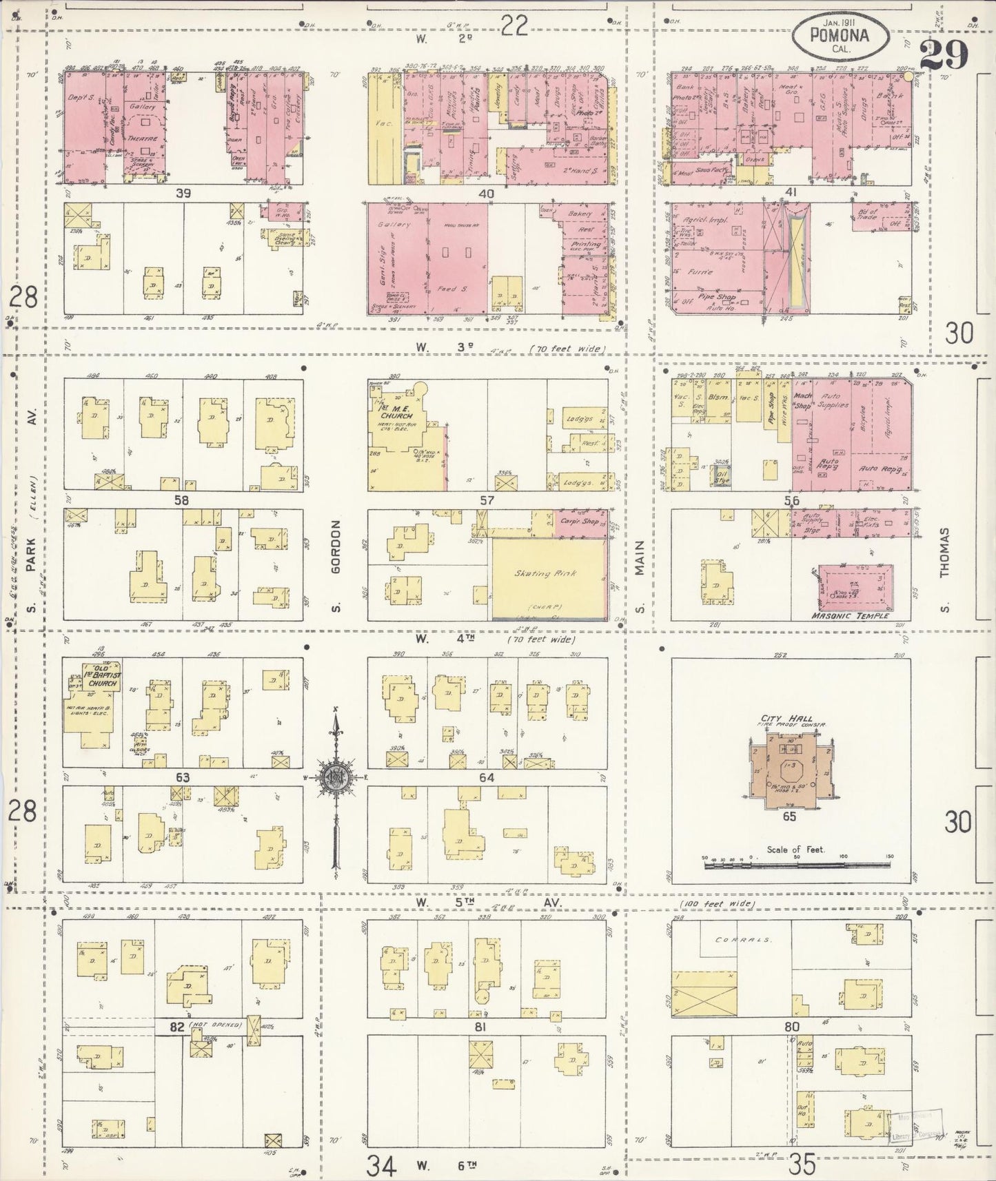 Sanborn Fire Insurance Map from Pomona, Los Angeles County, California (1911), Sheet #0029 - Complete Map Set gallery image, historic Sanborn map, vintage wall art, California California