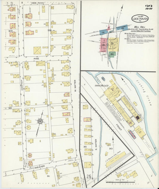 Sanborn Fire Insurance Map from Lock Haven, Clinton County, Pennsylvania (1914), Sheet #0022 - Historic Sanborn Fire Insurance Map Print, vintage old map wall art, antique decor, genealogy gift, Pennsylvania Pennsylvania map