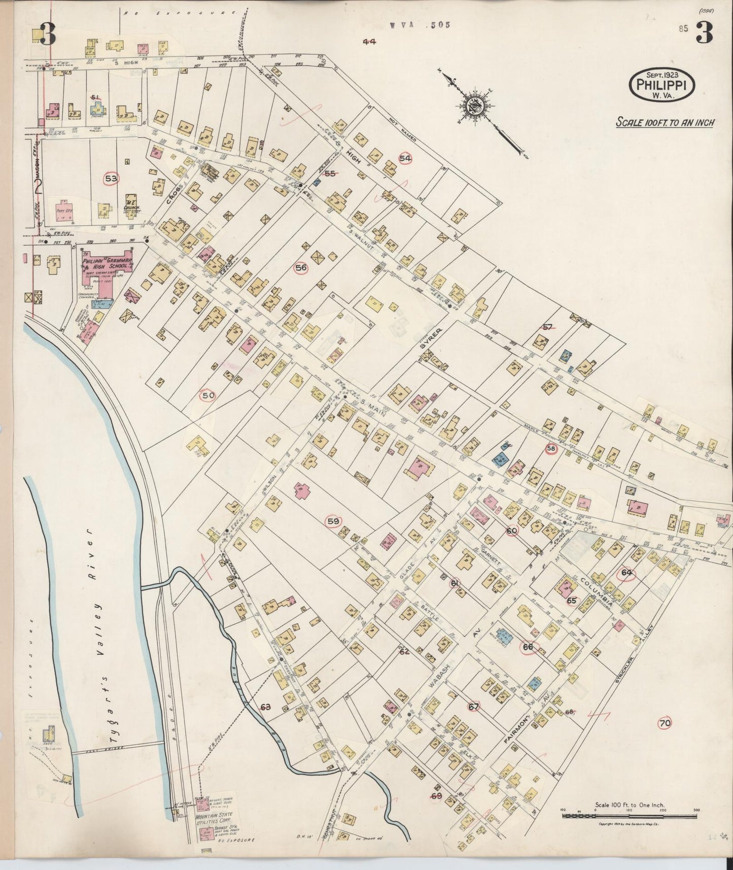 Sanborn Fire Insurance Map from Philippi, Barbour County, West Virginia (1944), Sheet #0003 - Complete Map Set gallery image, historic Sanborn map, vintage wall art, West Virginia West Virginia