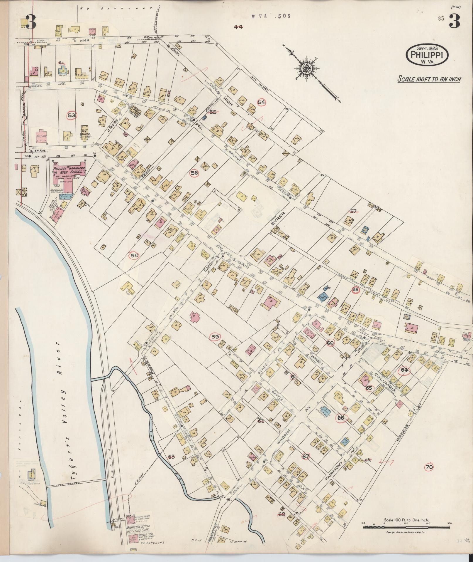 Sanborn Fire Insurance Map from Philippi, Barbour County, West Virginia (1944), Sheet #0003 - Complete Map Set gallery image, historic Sanborn map, vintage wall art, West Virginia West Virginia