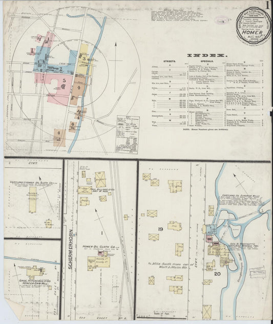 Sanborn Fire Insurance Map from Homer, Cortland County, New York (1887), Sheet #0001 - Complete Map Set gallery image, historic Sanborn map, vintage wall art, New York New York