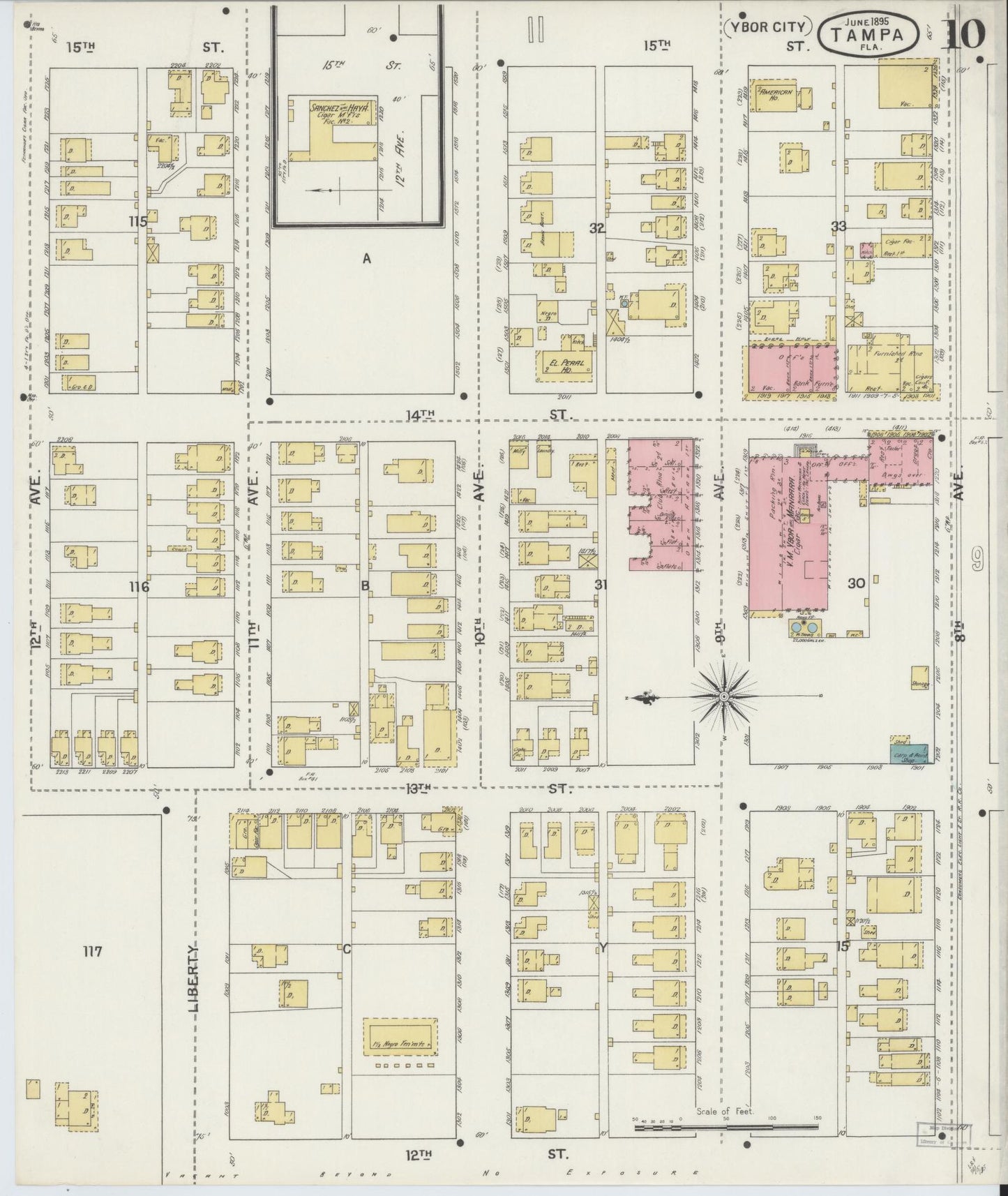 Sanborn Fire Insurance Map from Tampa, Hillsborough County, Florida (1895), Sheet #0014 - Complete Map Set gallery image, historic Sanborn map, vintage wall art, Florida Florida