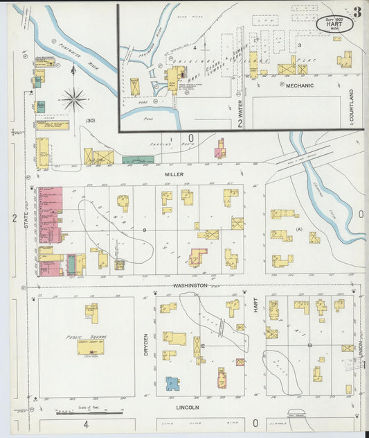 Sanborn Fire Insurance Map from Hart, Oceana County, Michigan (1900), Sheet #0003 - Historic Sanborn Fire Insurance Map Print, vintage old map wall art, antique decor, genealogy gift, Michigan Michigan map